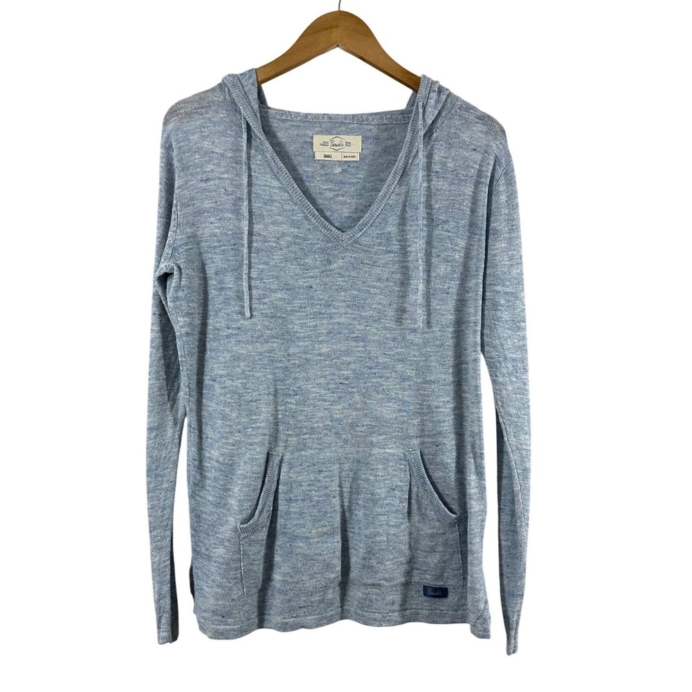 Purnell Santa Barbara‎ Linen Cotton Knit Hoodie Womens S Light Blue V-Neck Slub